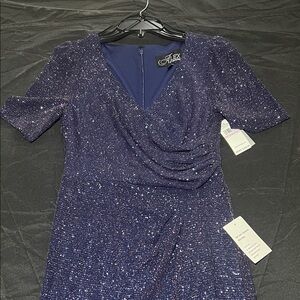 Alex Evenings Sparkling Navy Long Sleeve Dress